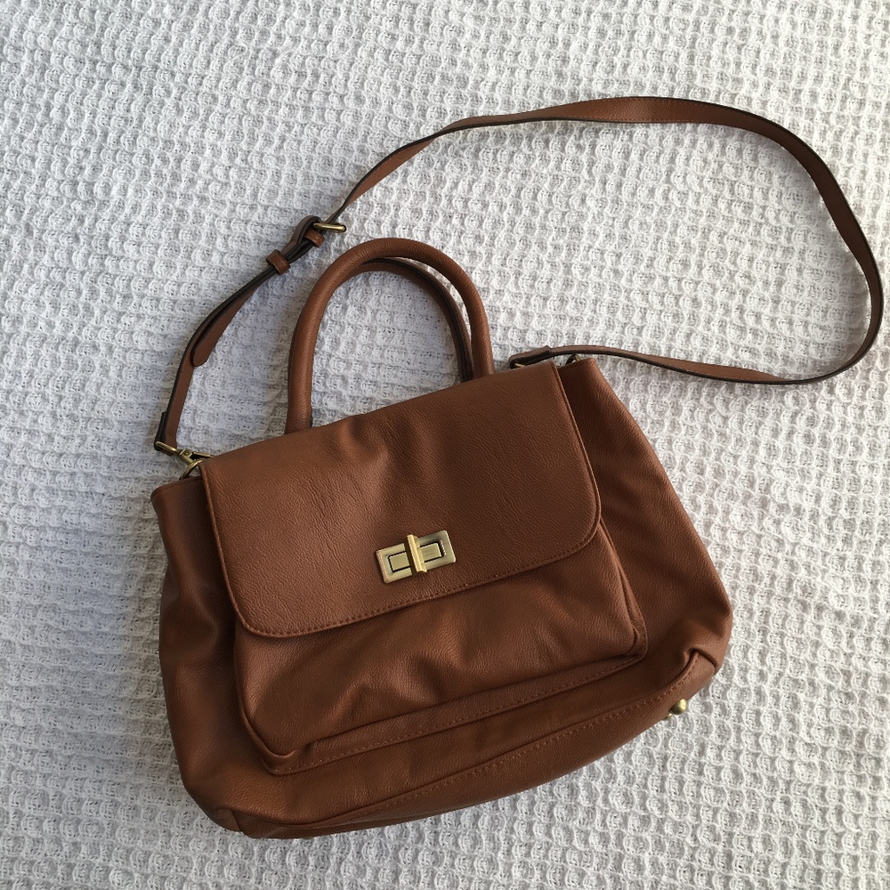Merona Cognac Crossbody Satchel Handbag - Picture 2 of 7